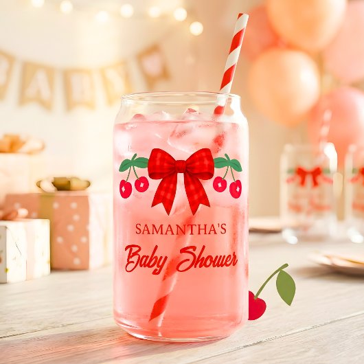 Kers Babyshower Rood Gingham Lint Favor Blikvorm Glas