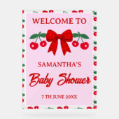 Kers Babyshower Rood Gingham Strik Welkom Acryl Bord (Voorkant)