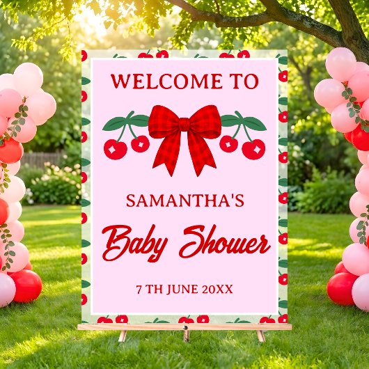 Kers Babyshower Rood Gingham Strik Welkom Acryl Bord