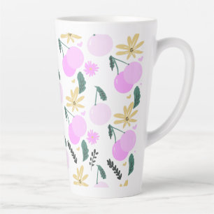 Kers Bloemgroen Geel Roze Hartjes Patroon Latte Mok