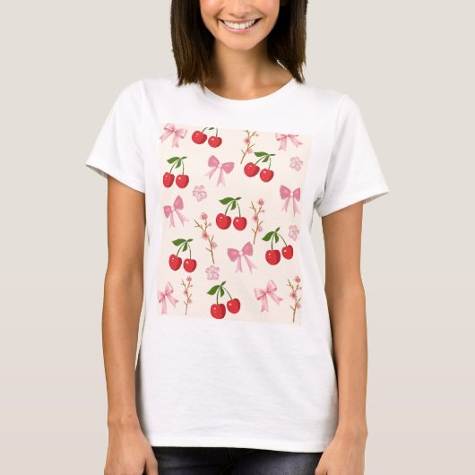 Kers Boog Cute Retro Esthetische T-Shirt (Voorkant)