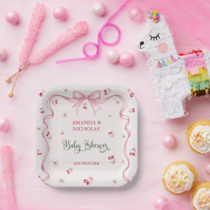 Kers Boog Meisje Baby Shower  Papieren Bordje