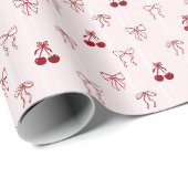 Kers Bow Coquette Roze Cadeau Mooie Patroon Cadeaupapier (Rol Hoek)