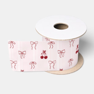 Kers Bow Coquette Roze Cadeau Mooie Patroon Satijnen Lint