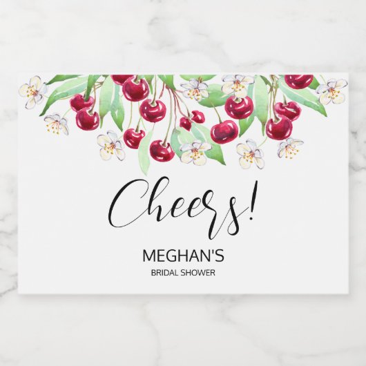 Kers Bruiloft Bridal Shower Sparkling Wijnetiket (Enkel label)