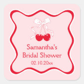 Kers Bruiloftsfeest Favor Vierkante Sticker (Voorkant)