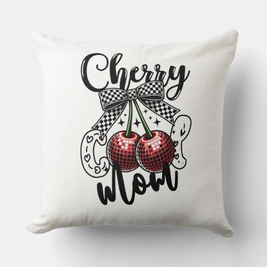 Kers Cool Moeder Rood Disco Kersen Geruit Boog Kussen (Voorkant)
