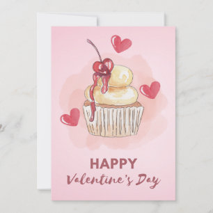 Kers Cupcake Pastel Valentijnsdag Kaart