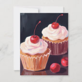 Kers Cupcakes Feest Watercolor Kaart (Voorkant)