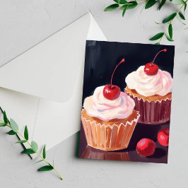 Kers Cupcakes Feest Watercolor Kaart