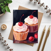 Kers Cupcakes Feest Watercolor Kaart
