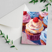 Kers Cupcakes Happy Verjaardag Schilderij Briefkaart