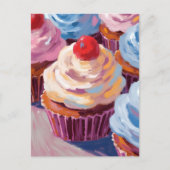 Kers Cupcakes Happy Verjaardag Schilderij Briefkaart (Voorkant)