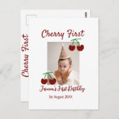 Kers eerste verjaardag foto kinderen modern rood briefkaart (Voorkant / Achterkant)