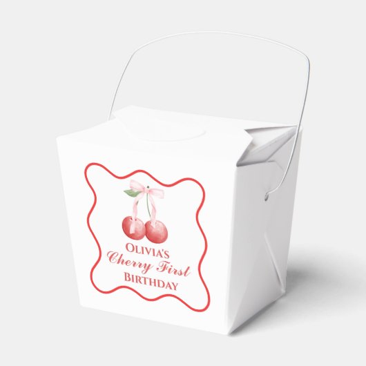 Kers eerste verjaardag Roze Strik Gingham Bedankdoosjes (Voorkant Zijde)