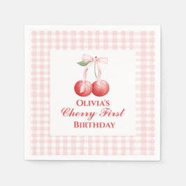 Kers eerste verjaardag Roze Strik Gingham Servet