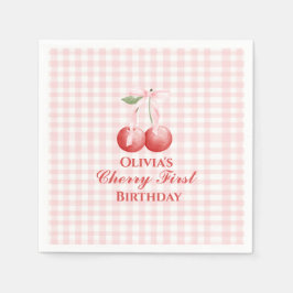 Kers eerste verjaardag Roze Strik Gingham Servet