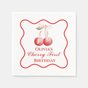 Kers eerste verjaardag Roze Strik Gingham Servet