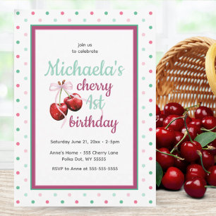 Kers Eerste Verjaardag Stippen Thema Kaart