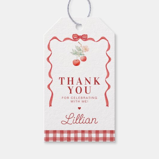 Kers en Rode Lint Verjaardag Cadeaulabel (Voorkant)