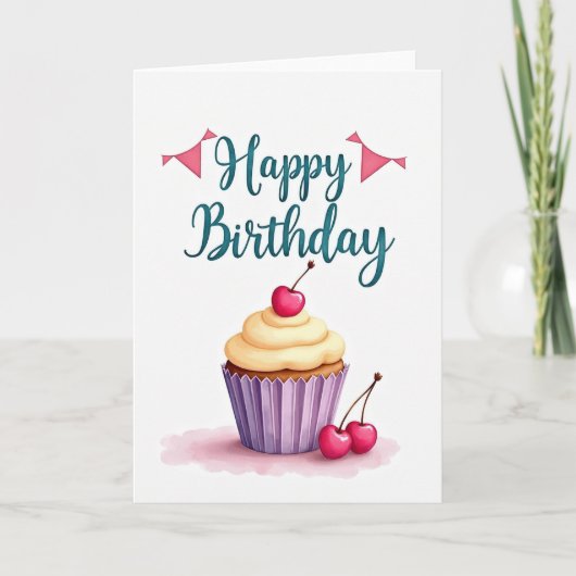 Kers Feestelijke Verjaardagskaart Kaart (Voorkant)
