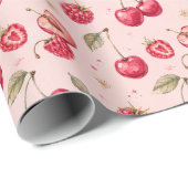 Kers Framboos Aquarel Fruit Cadeaupapier (Rol Hoek)