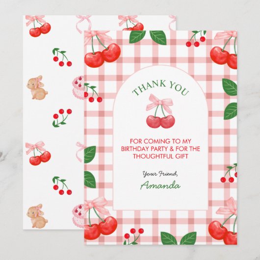 Kers Fruit Eerste Verjaardagsfeestje Bedankkaart (Voorkant / Achterkant)