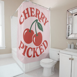 Kers Geplukte Trendy Retro Fruit Grafisch Roze Douchegordijn
