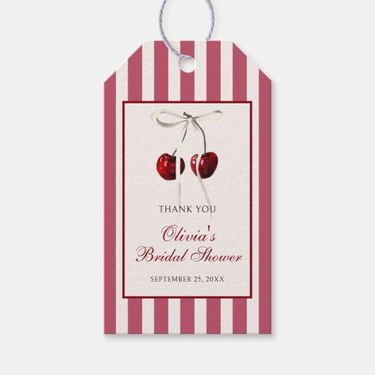 Kers gestreepte dank je cadeaulabel (Voorkant)