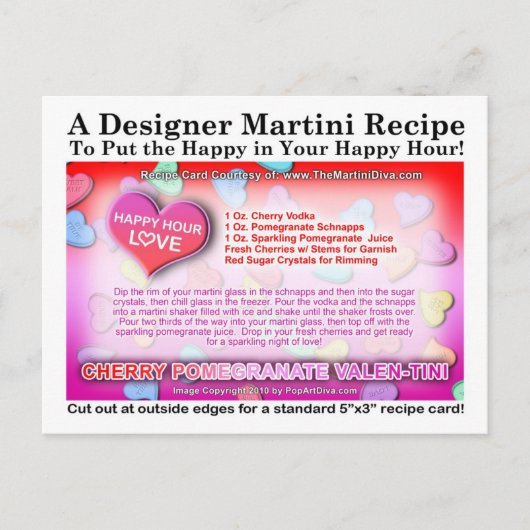 Kers Granaatappel Valentijnsdag Martini Kaart (Voorkant)