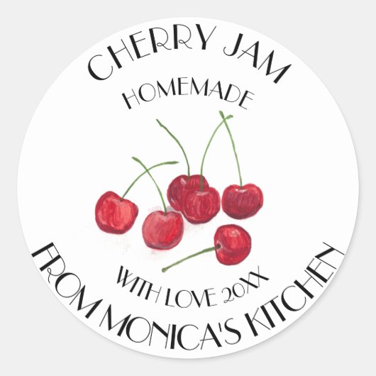 Kers Jam Aquarel Fruit Keukenlabel  Ronde Sticker (Voorkant)