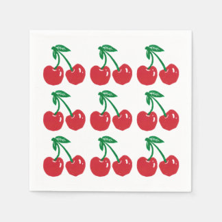 Kers Linocut Blokprint Ontwerp Cocktail Servetten