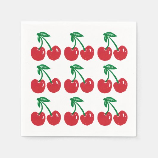 Kers Linocut Blokprint Ontwerp Cocktailservietten Servet (Voorkant)