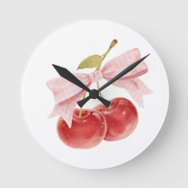 Kers meisjeskamer decor, Roze Coquette Strik Kers Ronde Klok