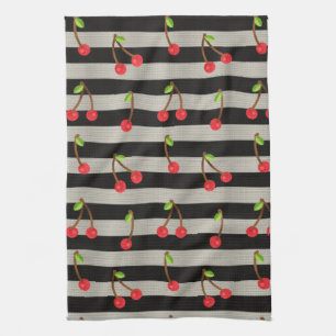 Kers Modern Zwart & Witte Strepen Theedoek