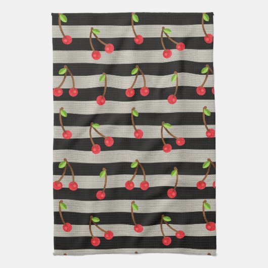 Kers Modern Zwart & Witte Strepen Theedoek (Verticaal)