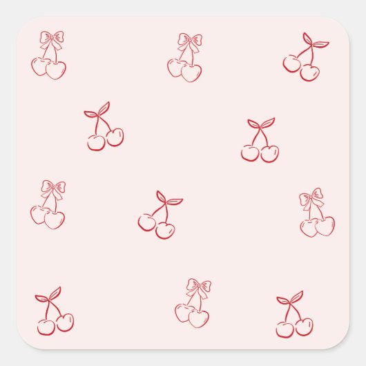 Kers Omtrek Minimalisme Vierkante Sticker (Voorkant)