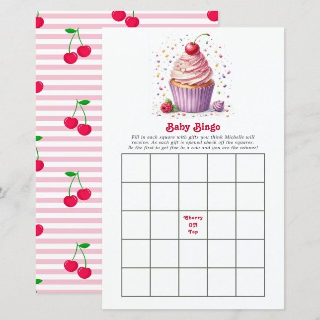 Kers Op Baby Shower Bingo Spel (Voorkant / Achterkant)