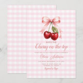 Kers op Bruidsdouche Roze Strik Gingham Kaart (Voorkant / Achterkant)