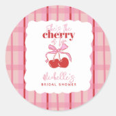 Kers op de Bruidsdouche Handgetekende Roze Rood Ronde Sticker (Voorkant)