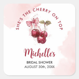 Kers op de Cocktaillijn met Strik Zomer Bruidsdine Vierkante Sticker