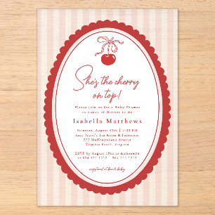 Kers op de Coquette Strik Roze Baby Shower Acryl Uitnodigingen