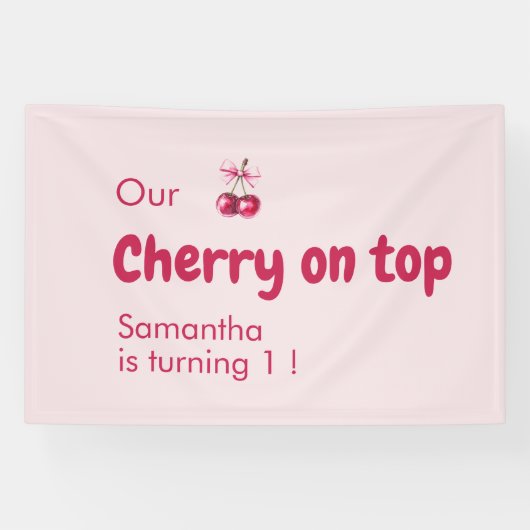 Kers op de Roze Verjaardagsfeestje Spandoek (Horizontaal)