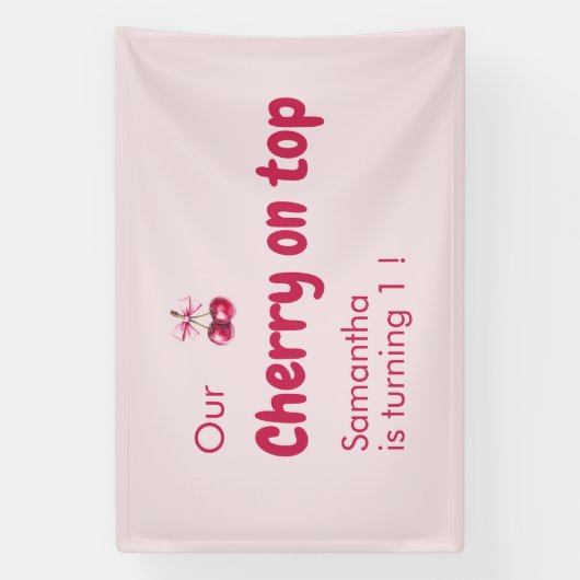 Kers op de Roze Verjaardagsfeestje Spandoek (Verticaal)