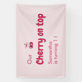Kers op de Taart Roze Verjaardagsfeestje Spandoek (Verticaal)