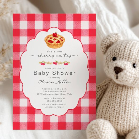Kers op de Top Baby Shower Gingham Uitnodiging