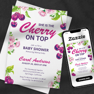 Kers op de Top Baby Shower Waterverf Bloesem Kaart