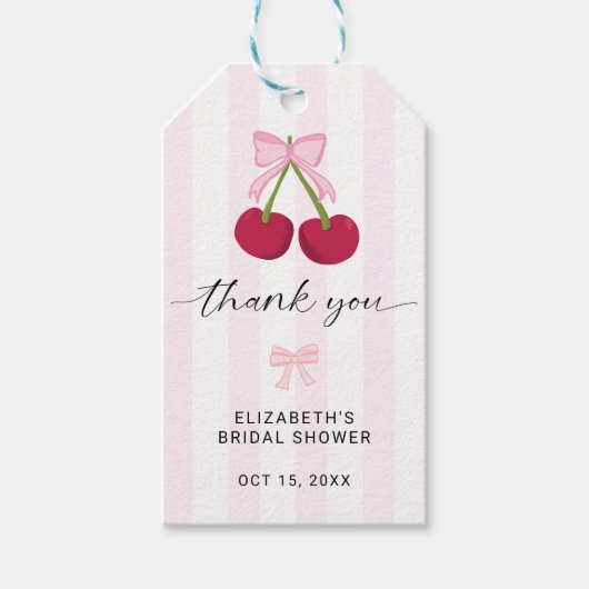 Kers Op De Top Bruidsfeest Coquette Strik Strepen Cadeaulabel (Voorkant)