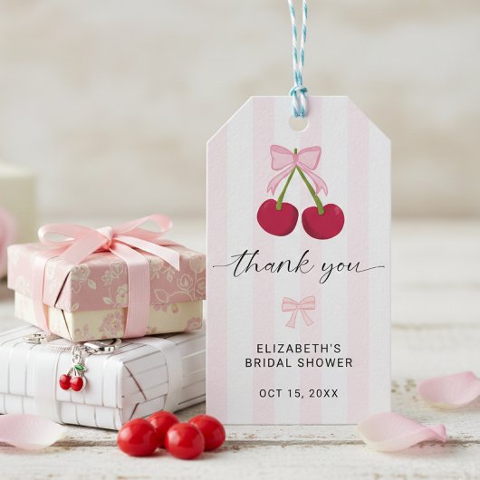 Kers Op De Top Bruidsfeest Coquette Strik Strepen Cadeaulabel