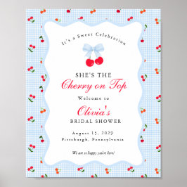 Kers op de Top Coquette Strik Gingham Baby Shower Poster